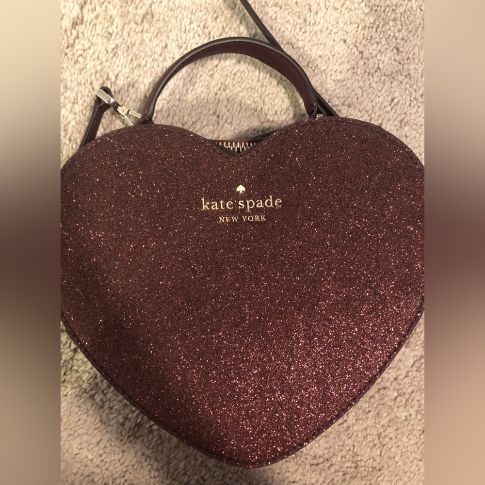 Kate Spade Love Shack Maroon Glitter Heart Purse
